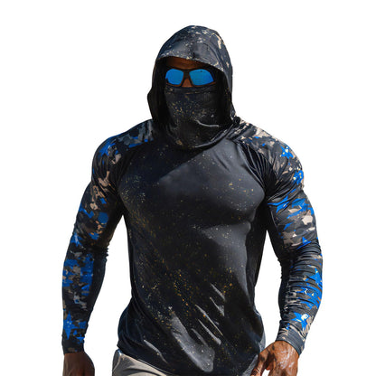 Sun Protection Shirts for Men UPF 100+ Long Sleeve Hoodie with Mask Shirts | Camouflage Outdoor Fishing Tees Cooling Raglan Shirts