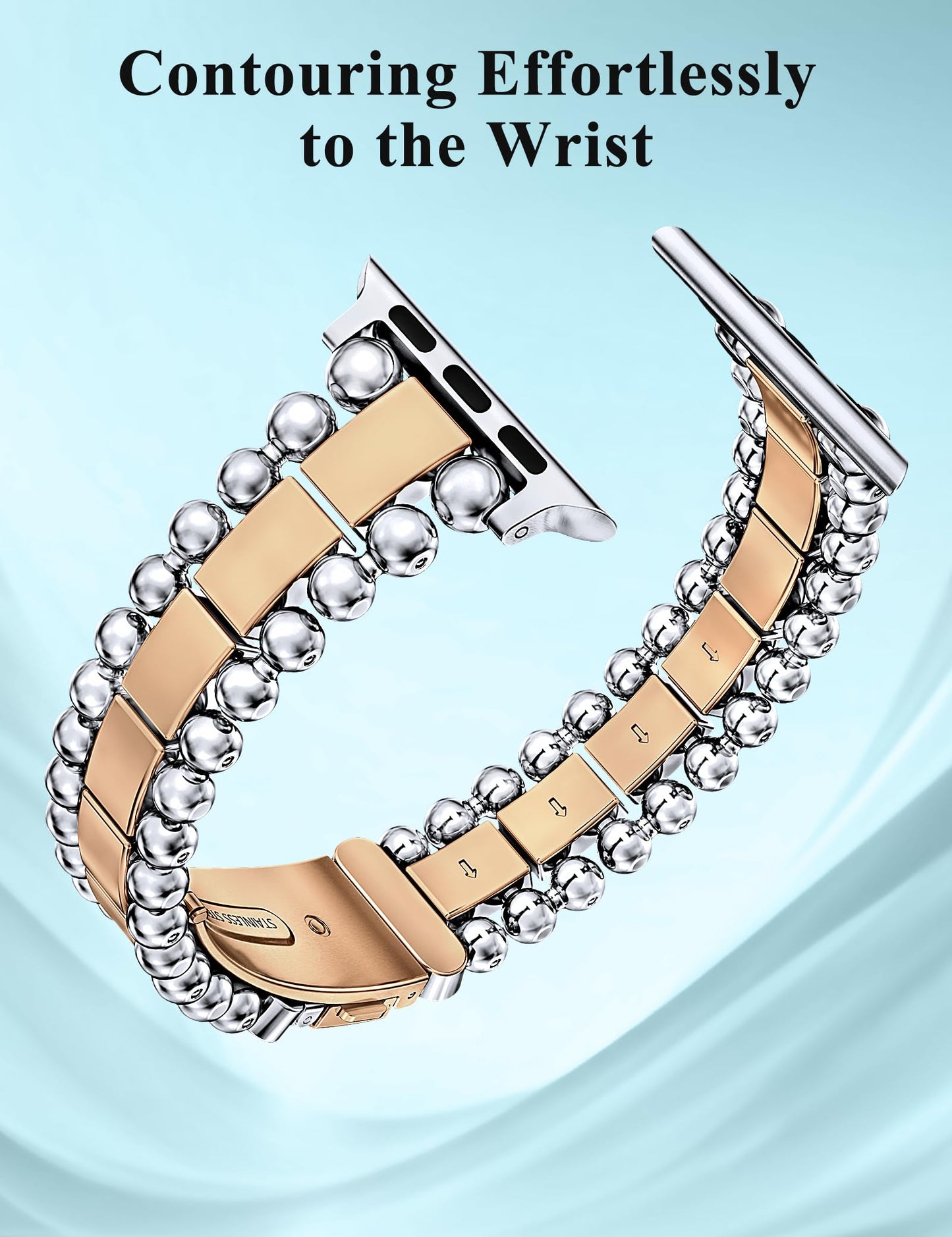 TOYOUTHS Beaded Bracelet Compatible with Apple Watch Bands 38/40/41/42/44/45/46/49mm Women, Dressy Fancy Stainless Steel Metal Elegant Jewelry Strap for iWatch Series 11 10 9 8 7 6 5 4 Ultra/SE 3 2 1
