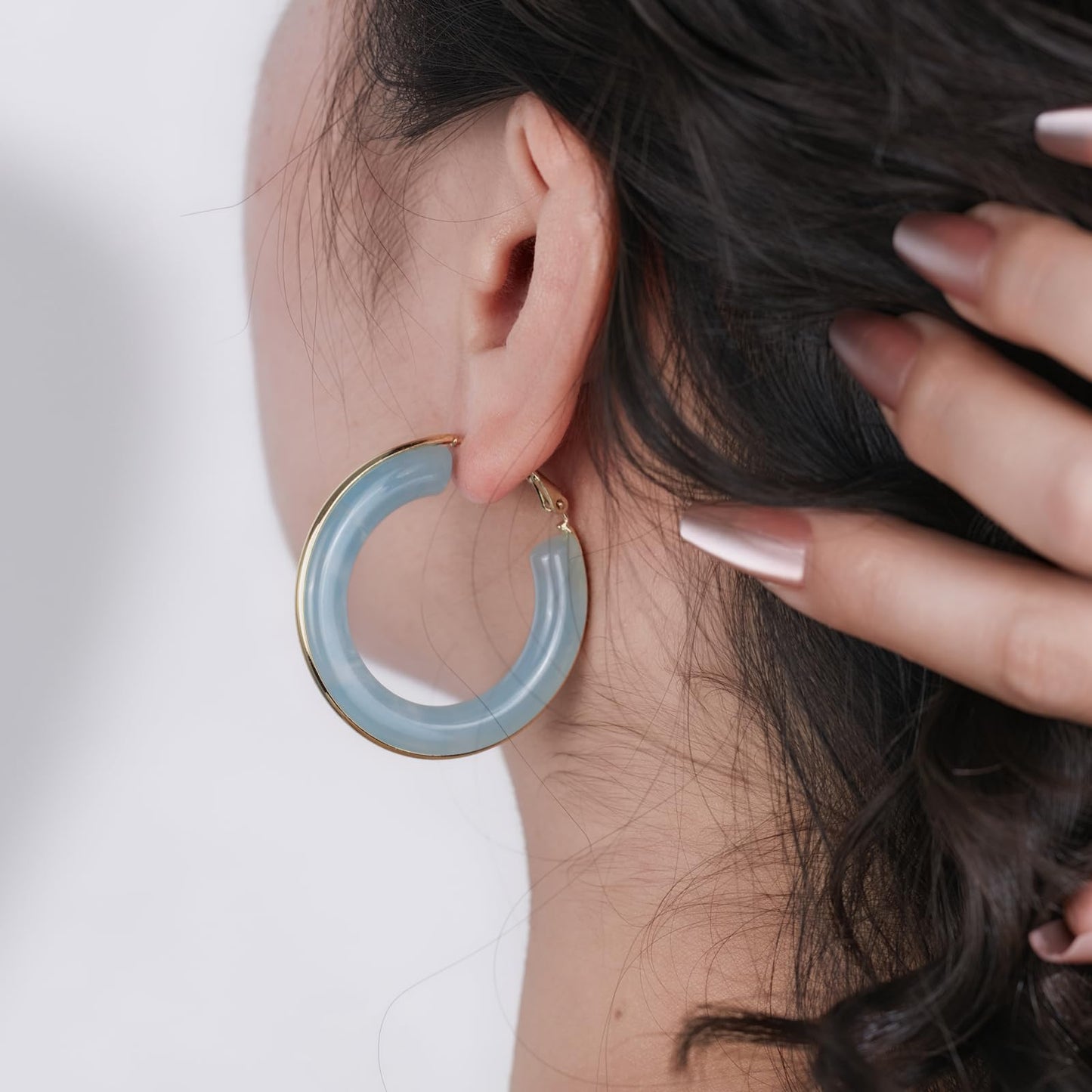 Chunky Gold Resin Hoop Earrings Leverback Statement Huggie Hoops Dangle Drop Dressy Earring Prom Festival Vacation Jewelry for Women