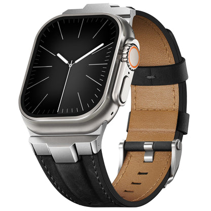 Leather bands Compatible With Apple Watch Ultra Band 49mm 46mm 45mm 44mm 42mm, Superior Genuine Leather Rugged Metal Connector Durable Strap for Men iWatch Ultra3 2 1,Series 11 10 9 8 7 6 5 4 3 SE3 SE
