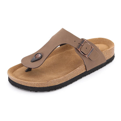 Cork Footbed Flip Flops for Women, Comfortable Beach Sigle Buckle Slip-On with Genuine Suede Footbed & Memory Foam Arch Support Flats Slides for Women Footwear