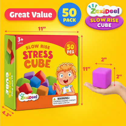 24 Pack Slow Rising Stress Cube, Large Size Dough Stress Balls Fidget Toys for Stress Relief, Pull Stretch Fidgets for Classroom Prize Box Toys, Classroom Reward for Student