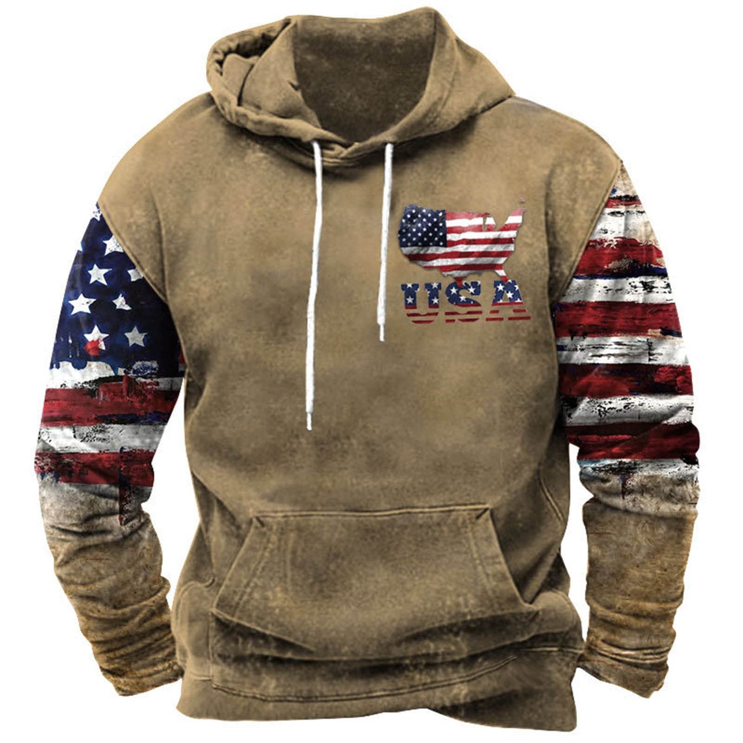 Men's Hooded Sweatshirt American Flag Print Long Sleeve Pullover Sweatshirt Vintage Tribal Aztec Graphic Hoodie Tops