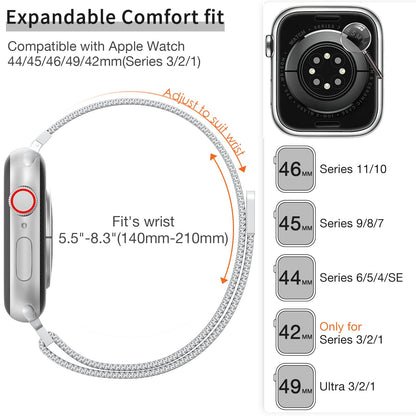 MARGE PLUS Slim Milanese Loop Compatible with Apple Watch Band for women 41mm 40mm 38mm 42mm 46mm 45mm 44mm, Stainless Steel Magnetic Mesh Strap work on iWatch Series 11 10 9 8 7 6 5 4 3 & SE 3 2 1