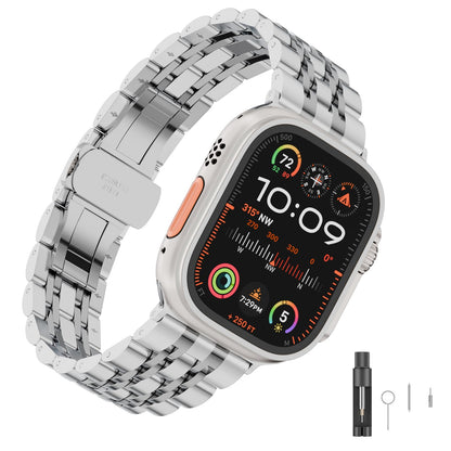 Seven Band Solid Stainless Steel for Apple Watch for Women | Compatible with Apple Watch Band 42mm/41mm/40mm/38mm, Metal Strap for Iwatch Series 11-1/SE 1-3 Women and Men, Gold Silver.