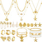Tondiamo 23 Pcs Seashell Starfish Jewelry Set Boho Summer Beach Mermaid Accessories Layered Charm Necklace Earrings Studs Bracelets Rings for Women Holiday Vacation Wedding Party Gift