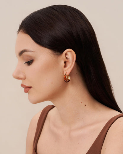 SNGIA Long Oval Chunky Dangle 18K Gold Plated Hoops with Colored Resin Gemstone Statement Earrings for Women, (Green, Brown, Light blue, Dark Blue), Bold Drop Handmade Exaggerated Irregular Trendy Bohemian Jewelry Gifts, Unique Dangling Teardrop Baroque S