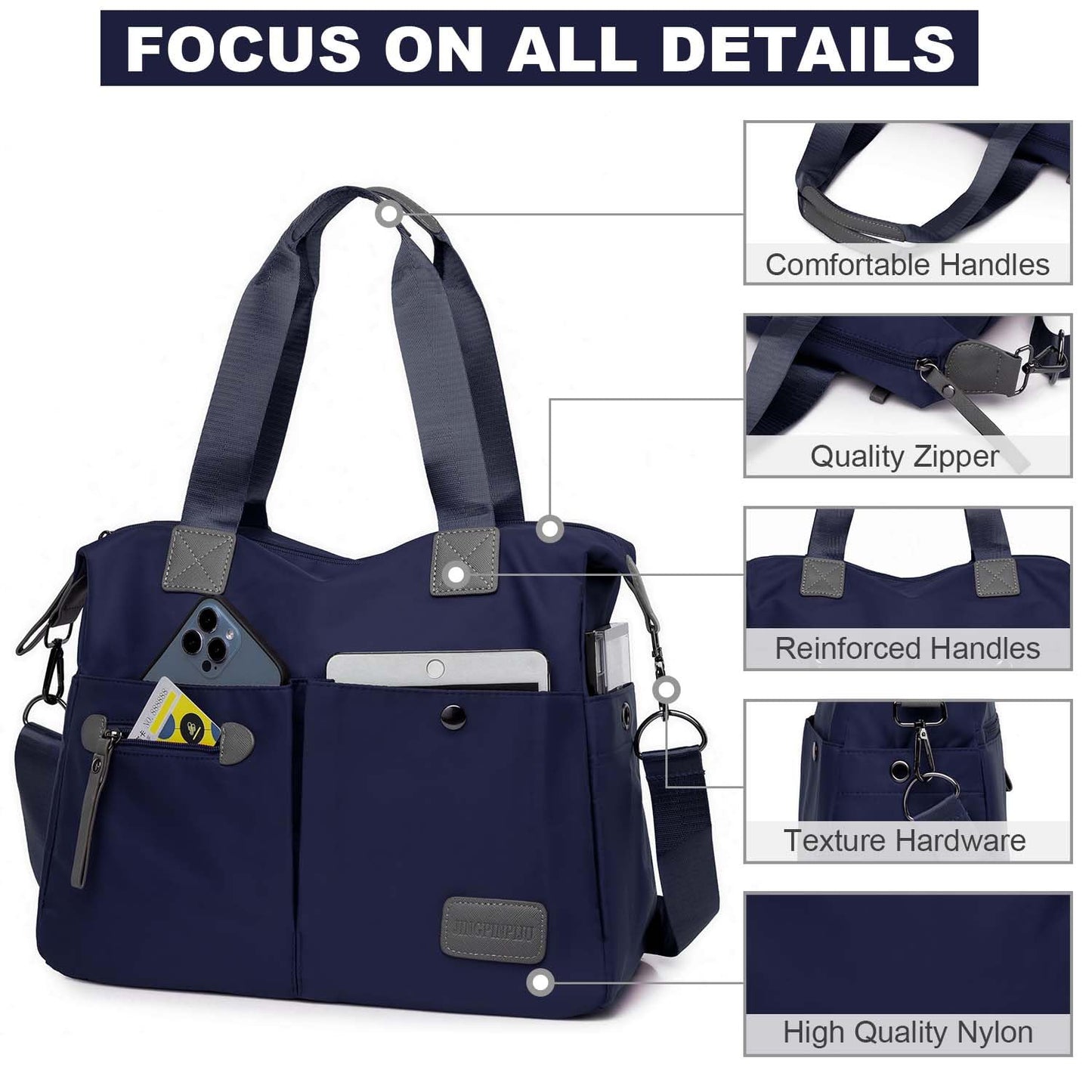 Tote Bag for Women,Multi Pockets Shoulder Handbag,Nurse Bag for Work,Large Cross body Purse,Fashion Nylon Top Handle Satchel