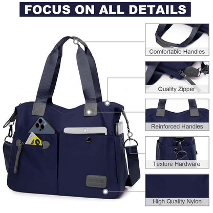 Tote Bag for Women,Multi Pockets Shoulder Handbag,Nurse Bag for Work,Large Cross body Purse,Fashion Nylon Top Handle Satchel