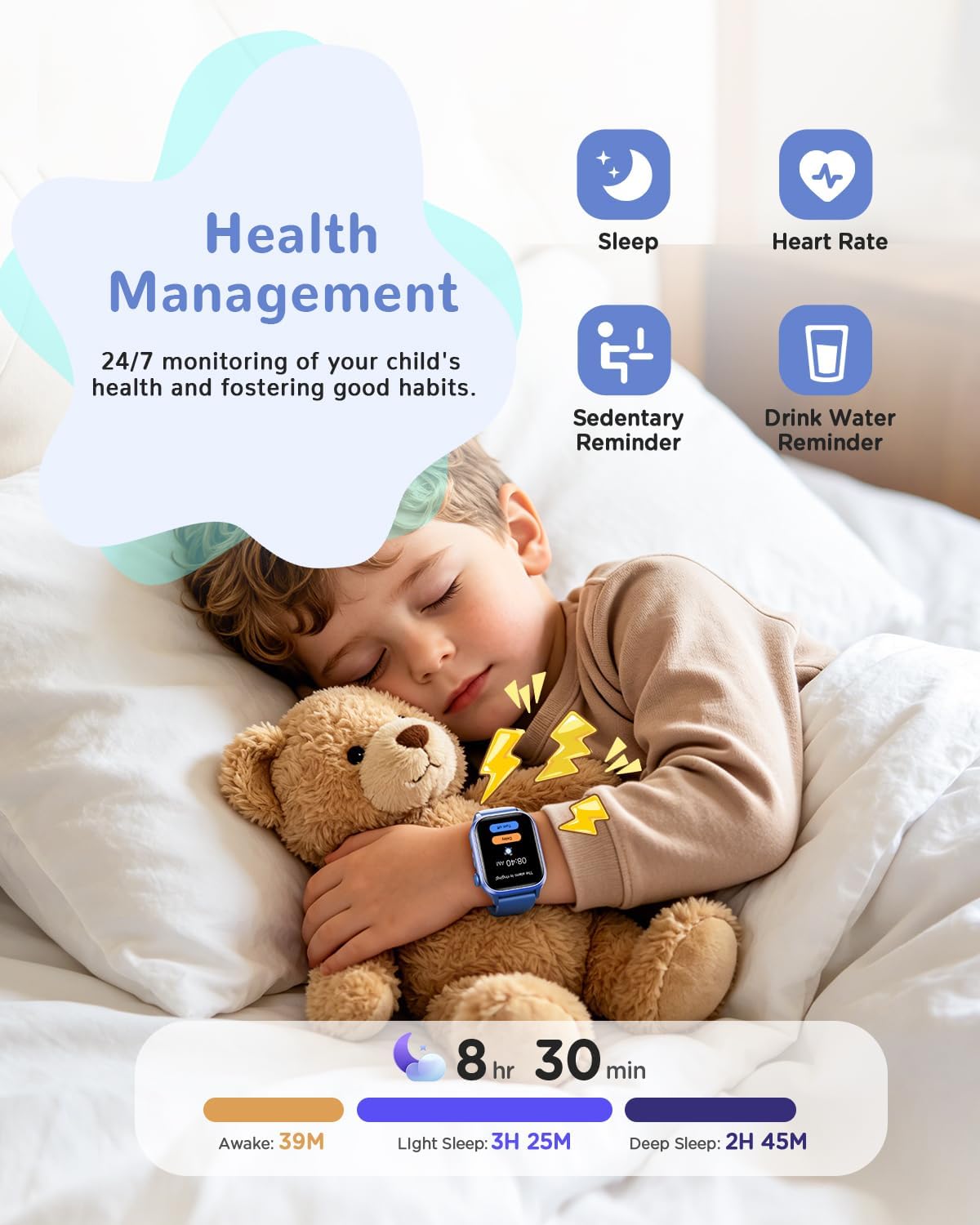 RUXINGX Kids Smart Watch No APP, 1.52" Smart Watch for Kids with Camera,Puzzle Games,Heart Rate, Sleep Monitor,Music Player,Pedometer,Fitness Trackers Smartwatch for Girls Boys Teens 3-12(Blue)