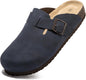 Women Suede Clogs Casual Slip On Potato Mule Slippers | Soft Suede Upper, Arch-Support Cork Insole, Adjustable Buckle, Anti-Slip Sole