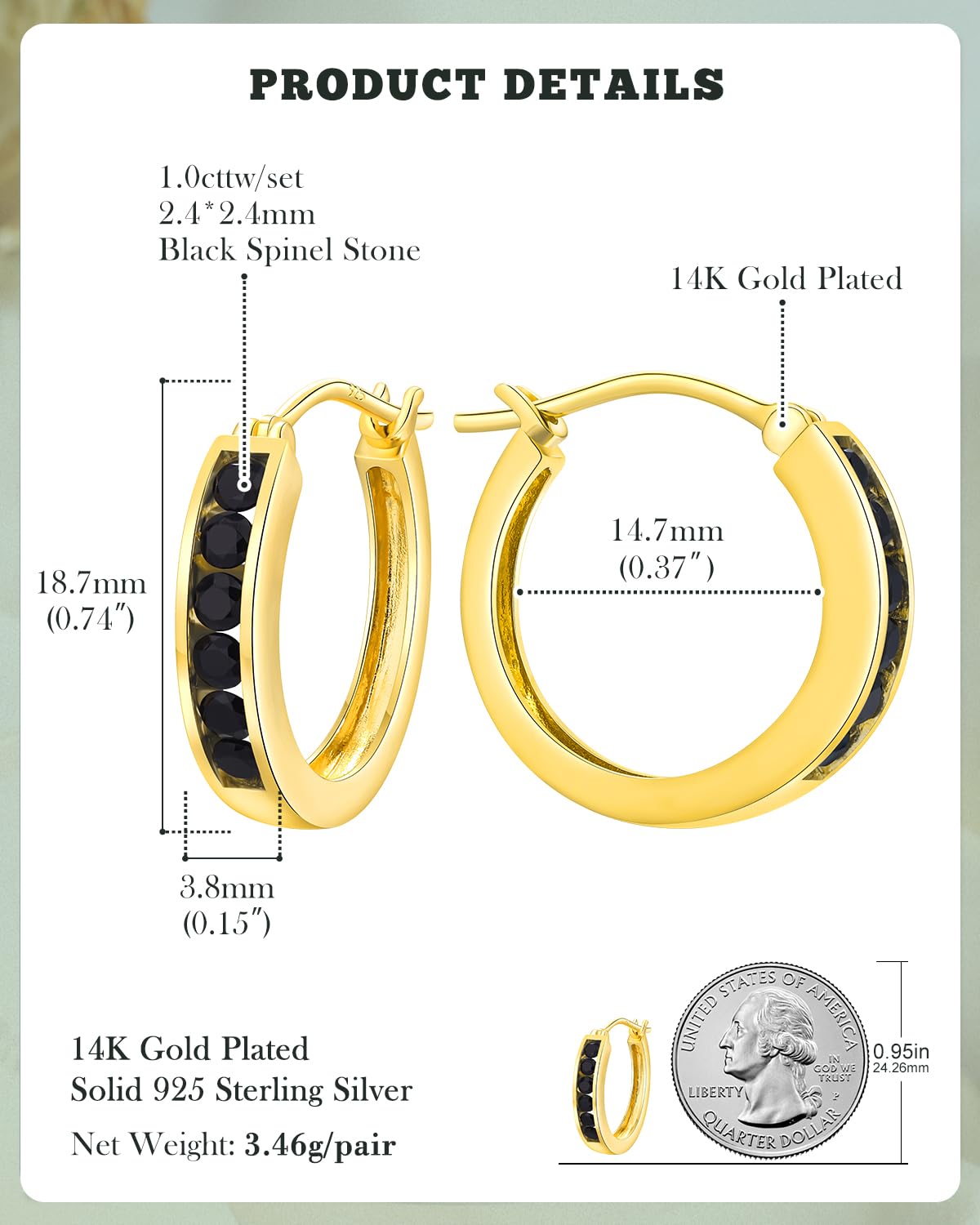 14K Gold Plated/925 Sterling Silver Birthstone Hoop Earrings for Women | 18mm Created Gemstone Hoops,Hypoallergenic and Lightweight,Birthday Mother's Day Jewelry(with Gift Box)