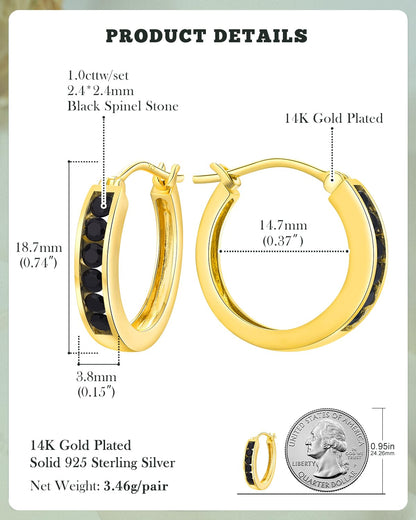 14K Gold Plated/925 Sterling Silver Birthstone Hoop Earrings for Women | 18mm Created Gemstone Hoops,Hypoallergenic and Lightweight,Birthday Mother's Day Jewelry(with Gift Box)