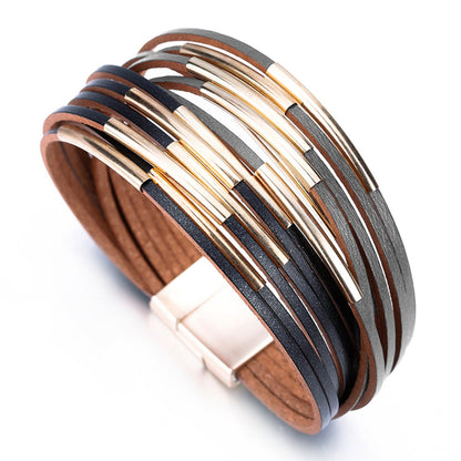 Fesciory Leather Wrap Bracelets for Women, Boho Western Layered Jewelry | Layered leather cuff bracelets, Easy on and off, Boho western style, Daily wear, Gift for women
