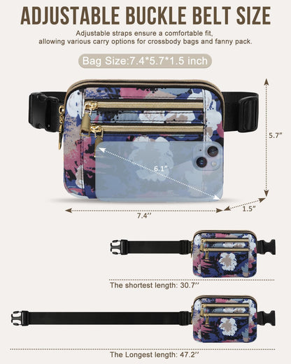 Capolo Fanny Packs for Women Fashion Waist Packs Bag with Adjustable Strap and 4 Zipper Pockets Waterproof Everywhere Crossbody Belt Bag for Workout Running Travelling(Black)