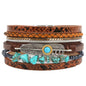 Fesciory Leopard Bracelet for Women, Boho Leather Wrap Multi-Layer Pearl Crystal Bracelet Bangle Jewelry