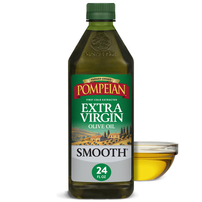 Pompeian Smooth Extra Virgin Olive Oil - 68 fl oz (2 L) First Cold Pressed Olive Oil for Cooking - Smooth Taste for Sauteing, Stir-Frying, and Baking - Value Size