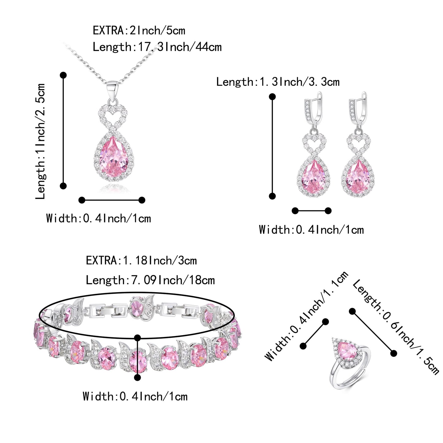 BriLove Wedding Jewelry Set for Women Bride Bridesmaid | Gorgeous Cubic Zirconia Teardrop Necklace Earrings Bracelet Adjustable Ring Jewelry Gift for Birthday/Anniversary