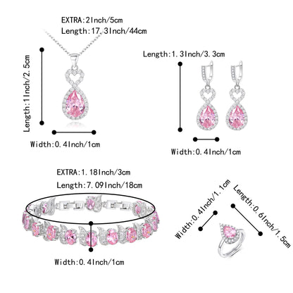 BriLove Wedding Jewelry Set for Women Bride Bridesmaid | Gorgeous Cubic Zirconia Teardrop Necklace Earrings Bracelet Adjustable Ring Jewelry Gift for Birthday/Anniversary