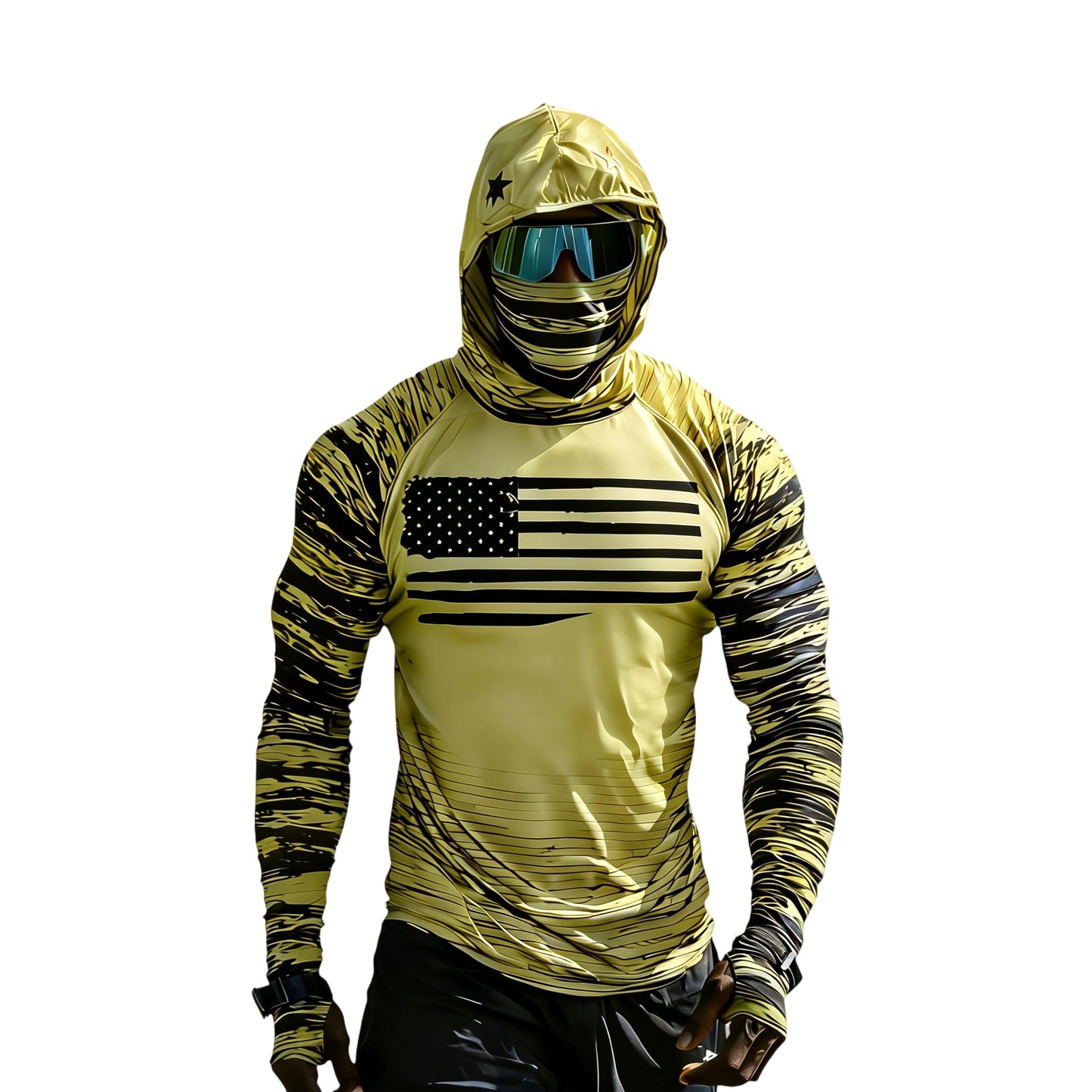 Sun Protection Shirts for Men UPF 100+ Long Sleeve Hoodie with Mask Shirts | Camouflage Outdoor Fishing Tees Cooling Raglan Shirts