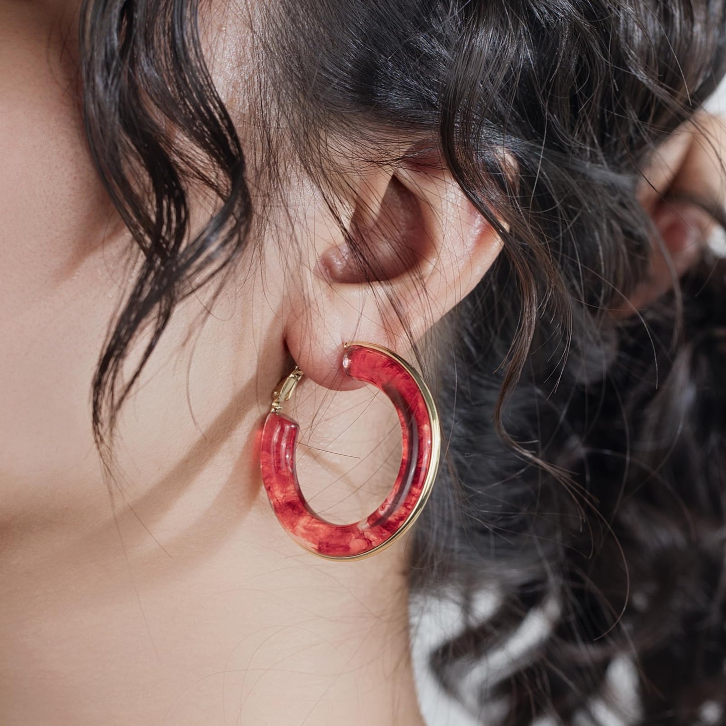 Chunky Gold Resin Hoop Earrings Leverback Statement Huggie Hoops Dangle Drop Dressy Earring Prom Festival Vacation Jewelry for Women