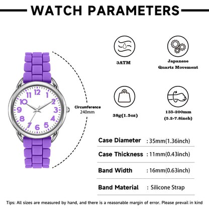 Bisley 35MM Watches for Women Big Face Easy Reader Silicone Strap Water Proof
