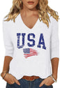 Womens V Neck Flowers Shirts Boho Floral Printed T-Shirt Vintage Graphic Tee Summer Casual Cute 3/4 Sleeve Tops