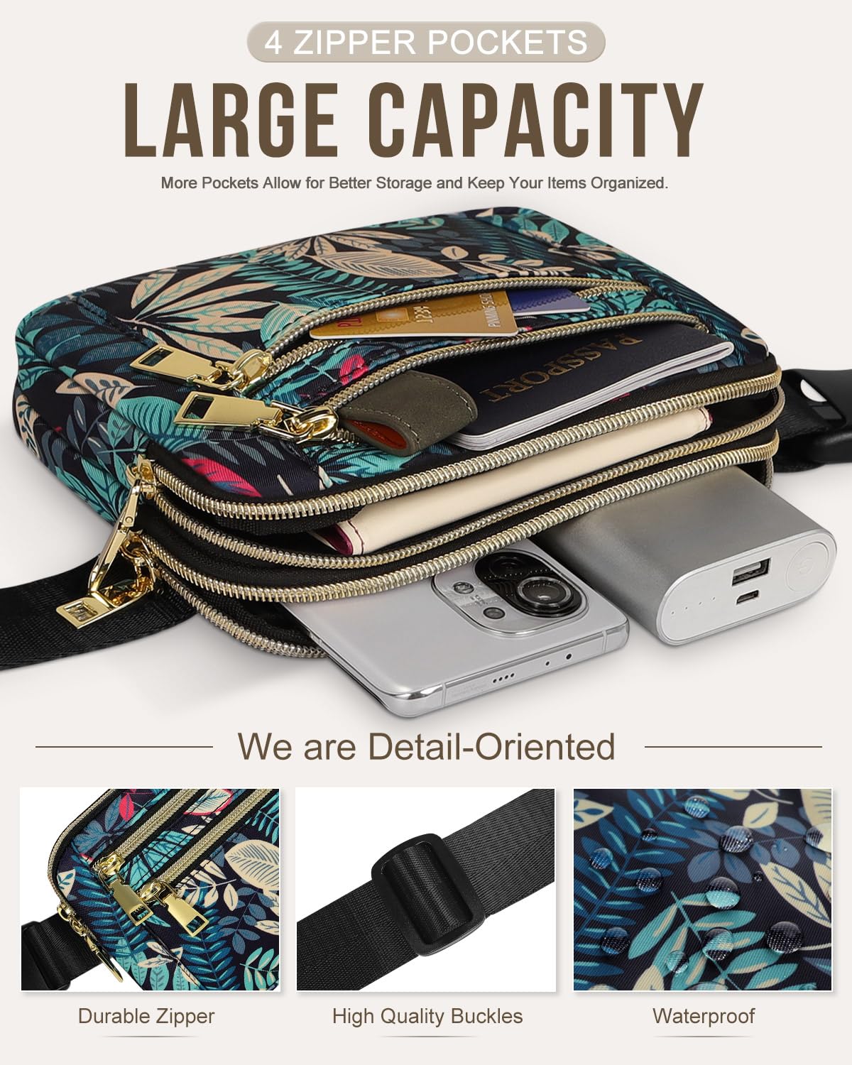 Capolo Fanny Packs for Women Fashion Waist Packs Bag with Adjustable Strap and 4 Zipper Pockets Waterproof Everywhere Crossbody Belt Bag for Workout Running Travelling(Black)