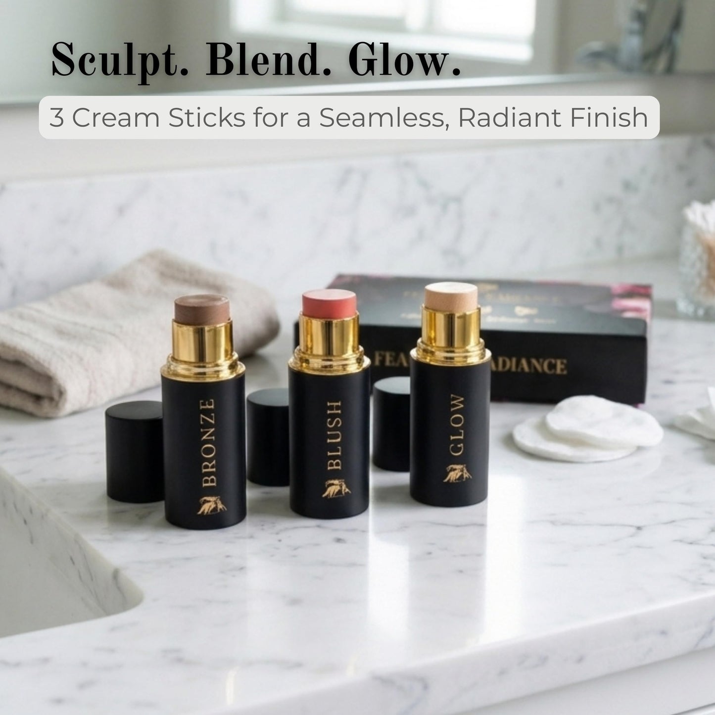 Cream Contour Stick Set – Blush, Bronzer & Highlighter Trio | Hydrating, Buildable, High-Pigment Makeup with Shea Butter & Vitamin E | Phoenix Beauty Gift Set (Enchanted)