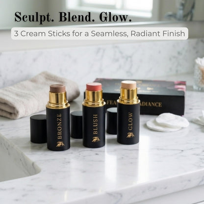 Cream Contour Stick Set – Blush, Bronzer & Highlighter Trio | Hydrating, Buildable, High-Pigment Makeup with Shea Butter & Vitamin E | Phoenix Beauty Gift Set (Enchanted)
