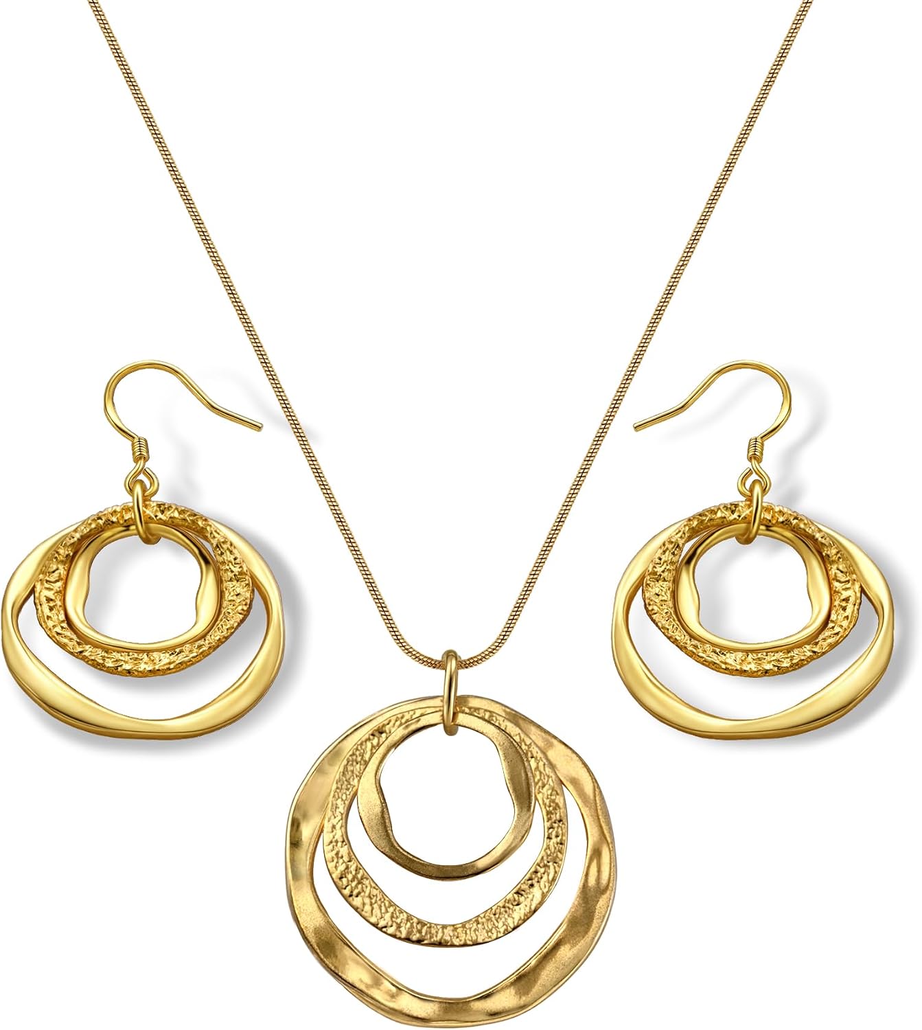 Hypoallergenic Silver Circle & Dangle Earrings and Necklace Set for Women Geometric Boho Style Hoop Jewelry for Women-Lightweight & Dangling-Gift for Bohemian Fashionistas