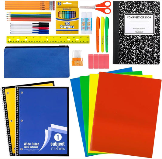 Trail maker School Supplies Kit 45 Piece School Supply Kit Grades K-12 – Back to School Essentials Includes Folders Notebooks Pencils Pens and Much More!