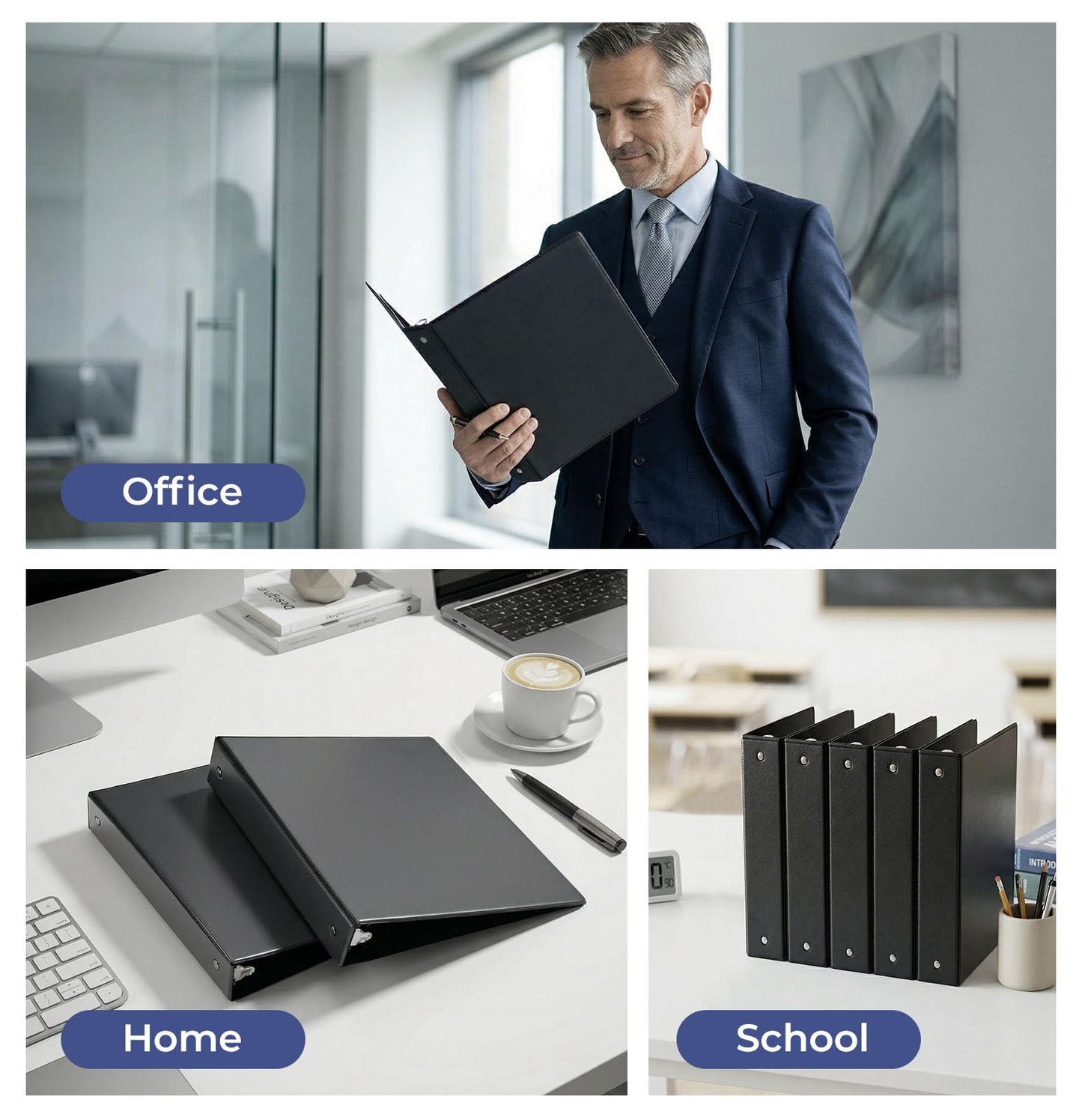 1.5-Inch 3-Ring Binder with Pockets, 1-1/2’’ Premium View Binders with Three Ring Binders Holds up to 325 Sheets US Letter Size, Bulk Pack of 6, Perfect for Home, Office, and School (1.5-inch) White