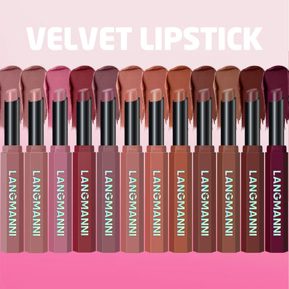 12Pcs Velvet Matte Lipstick Set, Nude to Dark Shades, Long-Lasting,Color A | Highly pigmented matte color, smooth creamy glide, waterproof wear, nude-to-dark tones, ideal for daily makeup or gifting