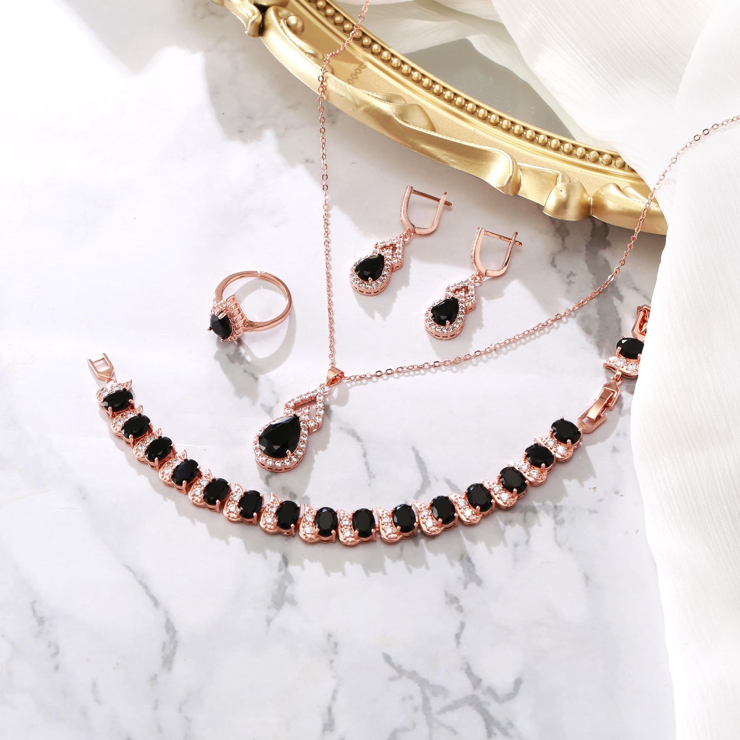 BriLove Wedding Jewelry Set for Women Bride Bridesmaid | Gorgeous Cubic Zirconia Teardrop Necklace Earrings Bracelet Adjustable Ring Jewelry Gift for Birthday/Anniversary