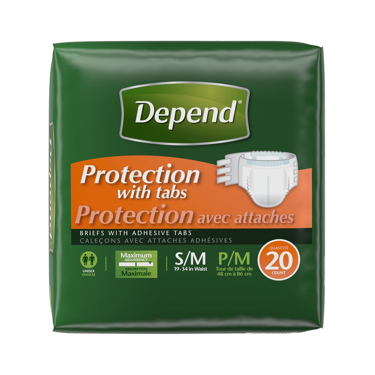 Depend Adult Diapers with Tabs, Incontinence Protection with Tabs, Unisex, Large (35–49" Waist, over 170 lbs), Maximum Absorbency, 48 Count (3 Packs of 16)