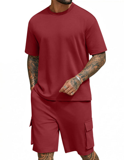 COOFANDY Men's Shirt and Shorts Set 2 Piece Fashion Summer Tracksuits Cotton Oversized T-Shirts Cargo Shorts Outfits