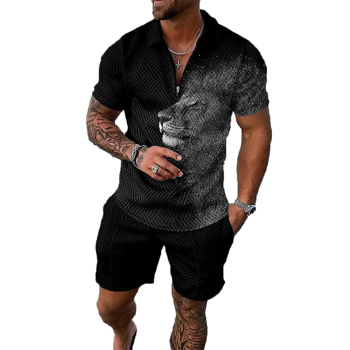 Mens Short Sets 2 Piece Outfits Polo Shirt Fashion Summer Tracksuits Casual Set Short Sleeve and Shorts Set for Men
