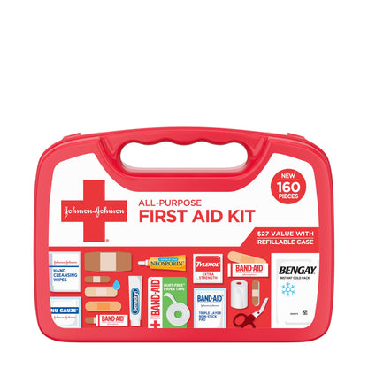 BAND-AID Brand Travel Ready Portable Emergency First Aid Kit, Minor Wound Care, Perfect for Home, Car, Camping, Travel & Outdoor Essentials, Supplies Include Bandages, Neosporin & Tylenol, 80 Piece