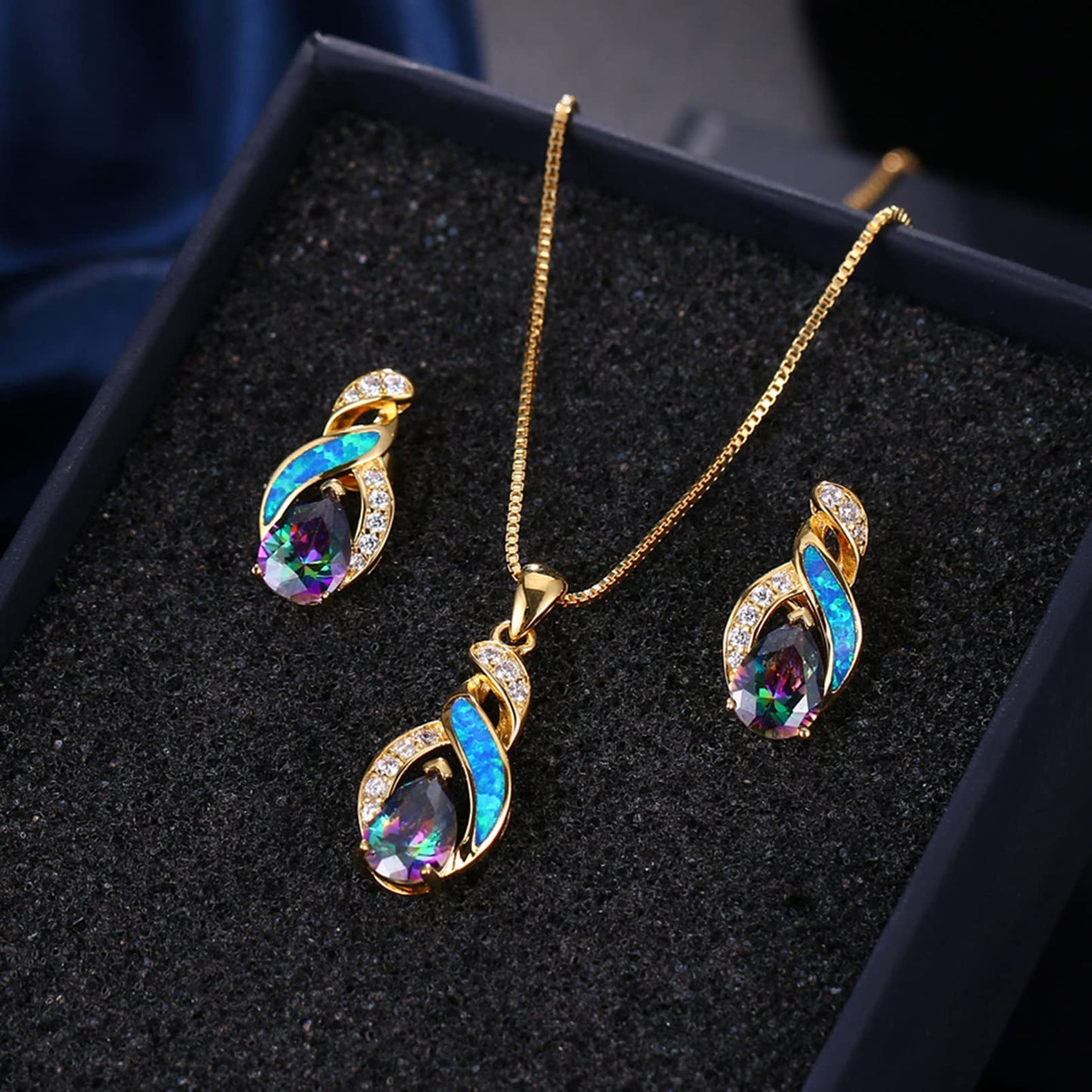 Jewelry Sets Australian Created Opal Necklace Earrings Jewelry for Mom
