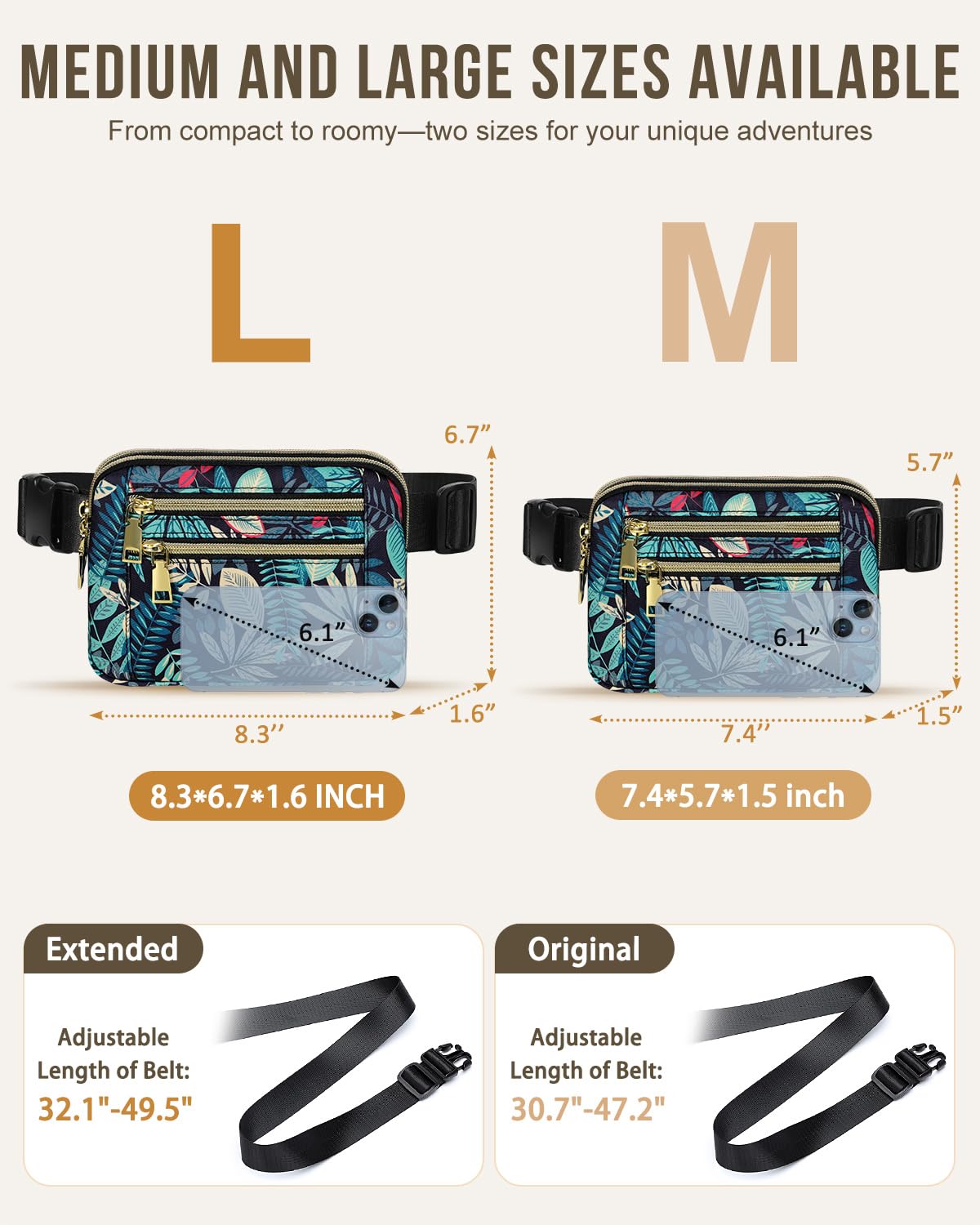 Capolo Fanny Packs for Women Fashion Waist Packs Bag with Adjustable Strap and 4 Zipper Pockets Waterproof Everywhere Crossbody Belt Bag for Workout Running Travelling(Black)