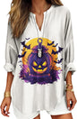 Womens Bohemian Print Tunic Top Cotton Blend V Neck Long Sleeve Loose Fit Casual Blouse for Summer Beach Vacation