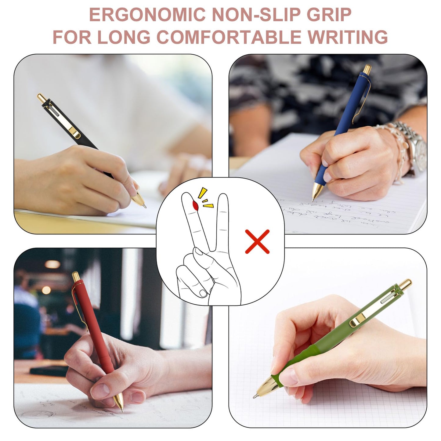 Linbsunne Ballpoint Pens Black Medium Point 1mm with Super Soft Grip Ball Point Pen for Men Women Retractable(style2, 12 pcs)