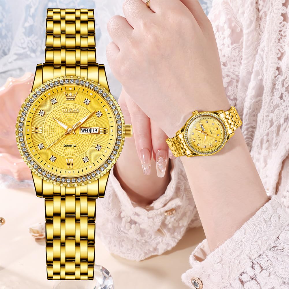 OLEVS Watches Women with Date Silver Stainless Steel Luxury Ladies Watches with Small Writs Diamond Watches for Women Waterproof Elegant Dress Quartz Analog Women's Wrist Watches Reloj de Mujer