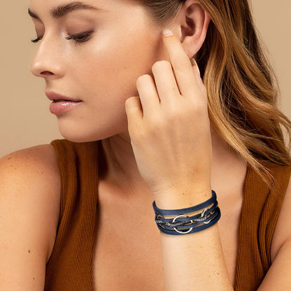 Fesciory Leopard Bracelet for Women, Boho Leather Wrap Multi-Layer Pearl Crystal Bracelet Bangle Jewelry