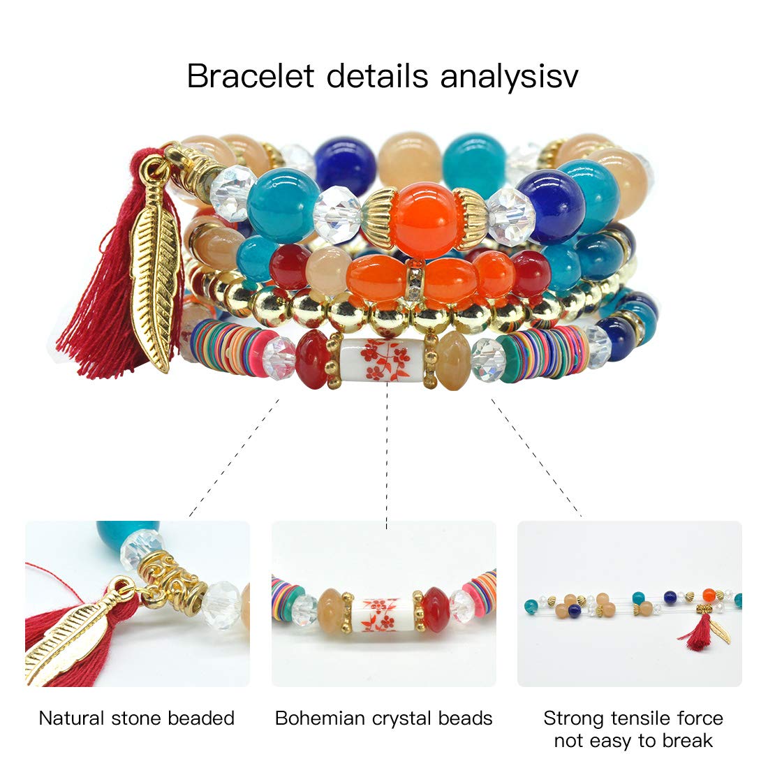 Bohemian Bracelet Sets for Women - 6 Sets Stackable Stretch Bracelets Multi-color Boho Jewelry for Women Hippie Bracelets Dainty Jewelry