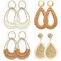 4 Pairs Handmade Raffia Rattan Bohemian Round Drop Dangle Earrings for Women, Boho Statement Cute Fun Hoop Earrings Set