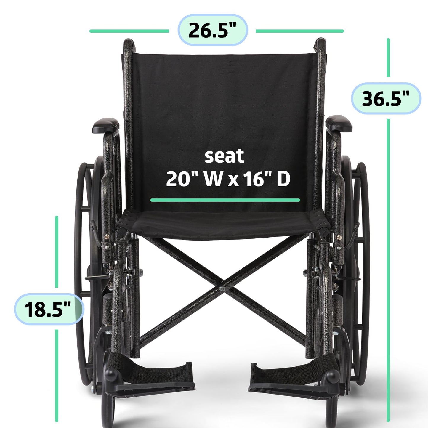 Medline Comfortable Folding Wheelchair with Swing-Back Desk-Length Arms and Swing-Away Footrests, 16”W x 16”D Seat