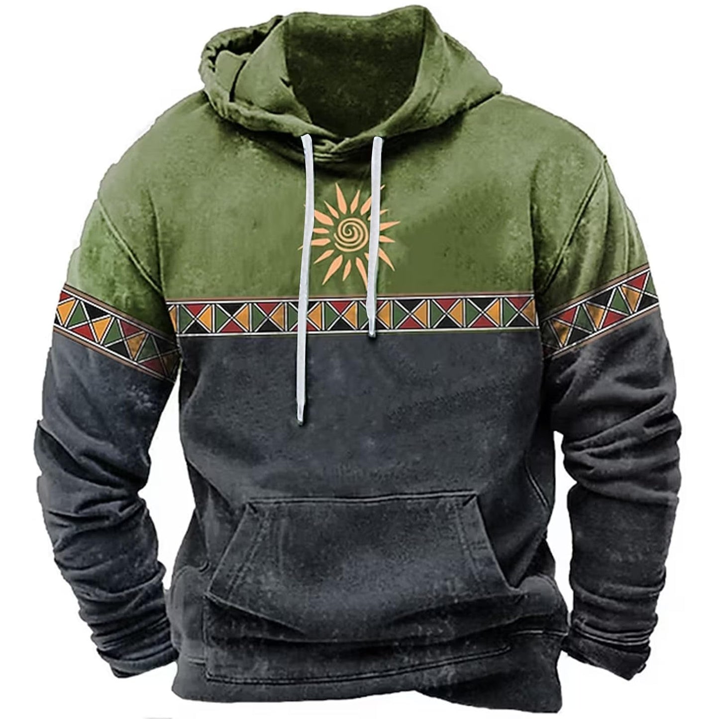 Men's Hooded Sweatshirt American Flag Print Long Sleeve Pullover Sweatshirt Vintage Tribal Aztec Graphic Hoodie Tops