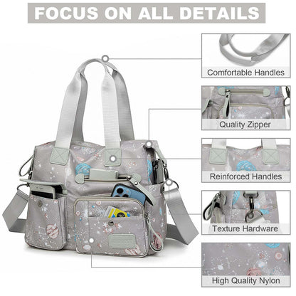 Tote Bag for Women,Multi Pockets Shoulder Handbag,Nurse Bag for Work,Large Cross body Purse,Fashion Nylon Top Handle Satchel
